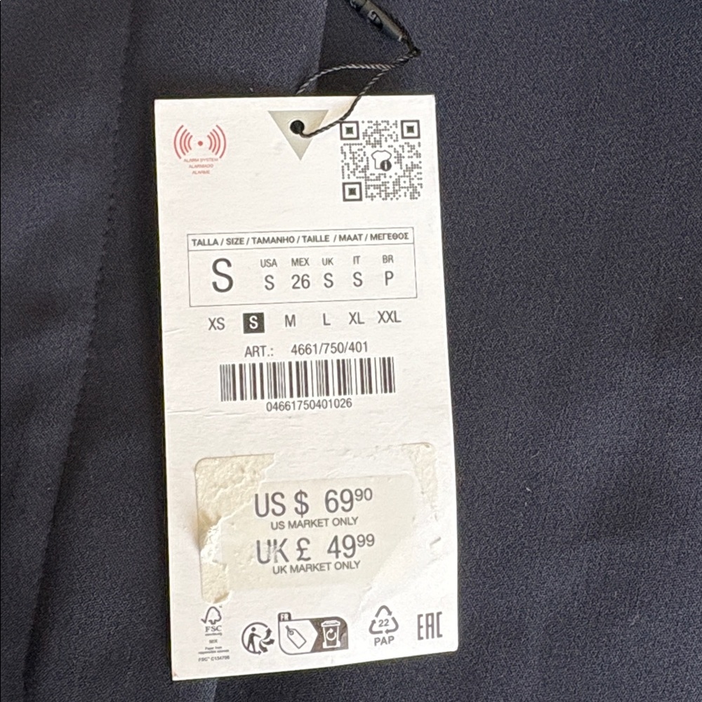 Zara hidden zipper Cropped Blazer Navy Size Small NWT - Picture 6 of 14
